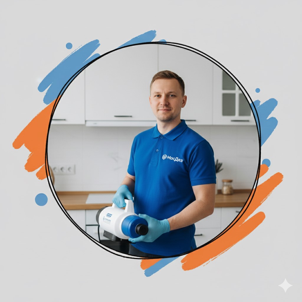 Специалист МосДез проводит дезинсекцию в квартире в Москве